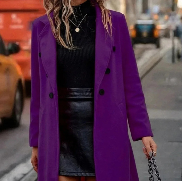Lapel Neck Double Breasted Overcoat purple - Picture 3 of 4